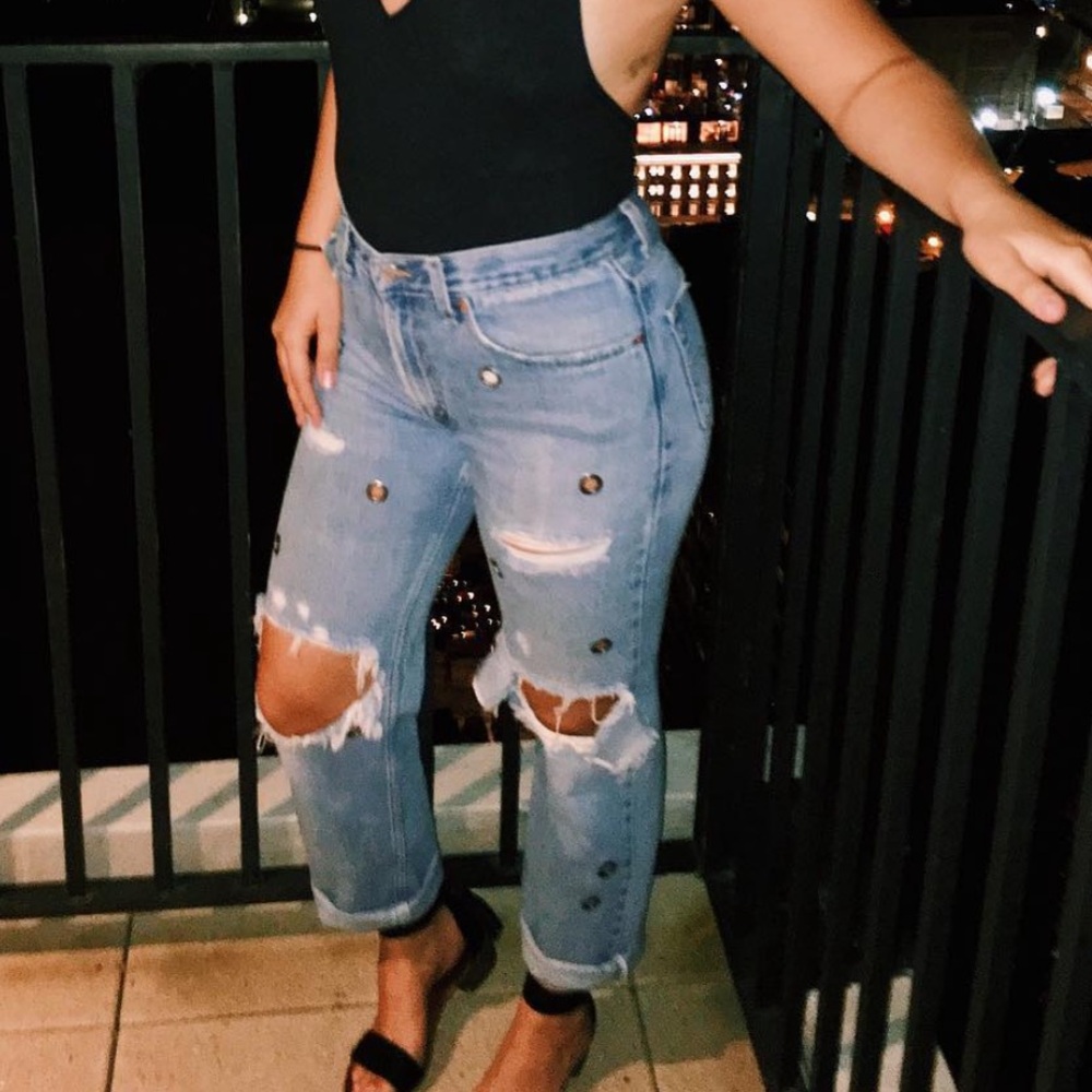 LF Distressed Blue Jeans with Grommet Accents